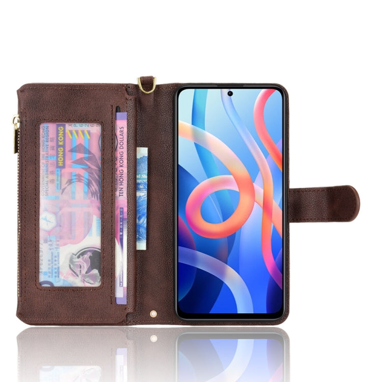 For Xiaomi Redmi Note 11 CN Version/Poco M4 Pro/Redmi 10 Zipper Bag Leather Phone Case