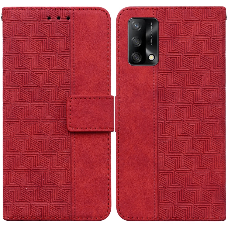 For OPPO A74 4G / F19 4G Geometric Embossed Leather Phone Case
