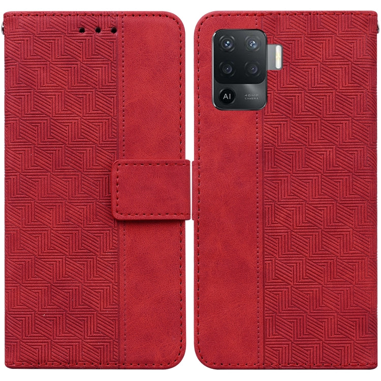 For OPPO A94 4G / F19 Pro / Reno5 F Geometric Embossed Leather Phone Case
