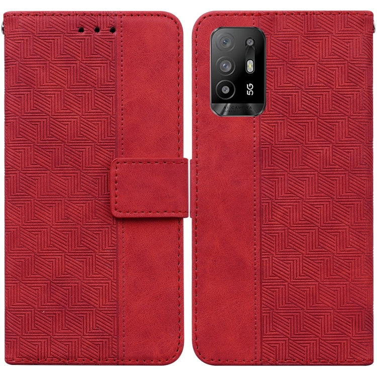 For OPPO A94 5G / F19 Pro+ 5G / Reno5 Z Geometric Embossed Leather Phone Case