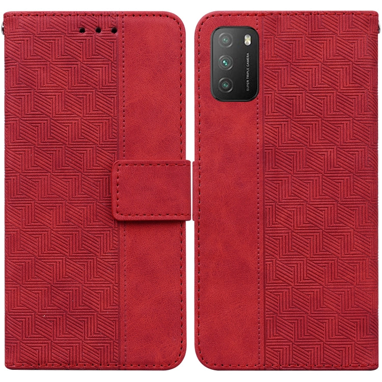 For Xiaomi Poco M3 / Redmi 9 Power Geometric Embossed Leather Phone Case