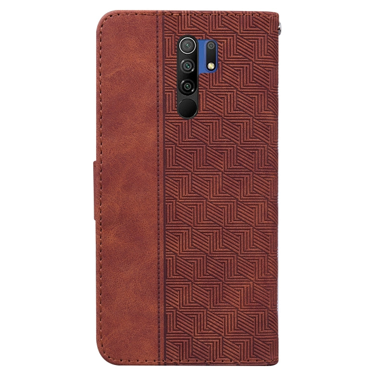 For Xiaomi Redmi 9 / 9 Prime / Poco M2 Geometric Embossed Leather Phone Case