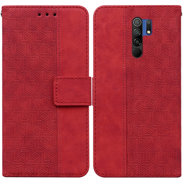 For Xiaomi Redmi 9 / 9 Prime / Poco M2 Geometric Embossed Leather Phone Case