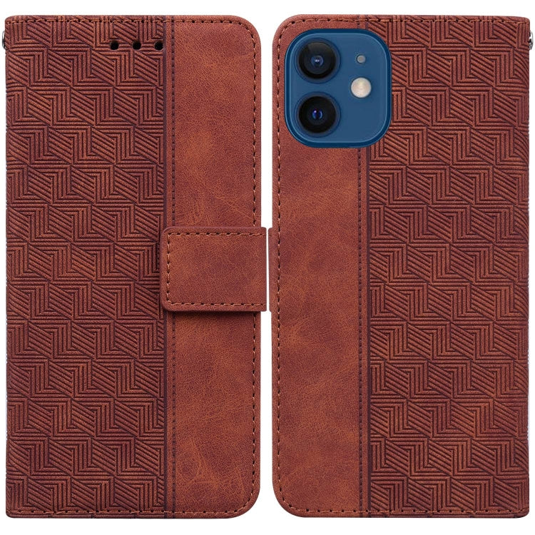 For iPhone 12 mini Geometric Embossed Leather Phone Case