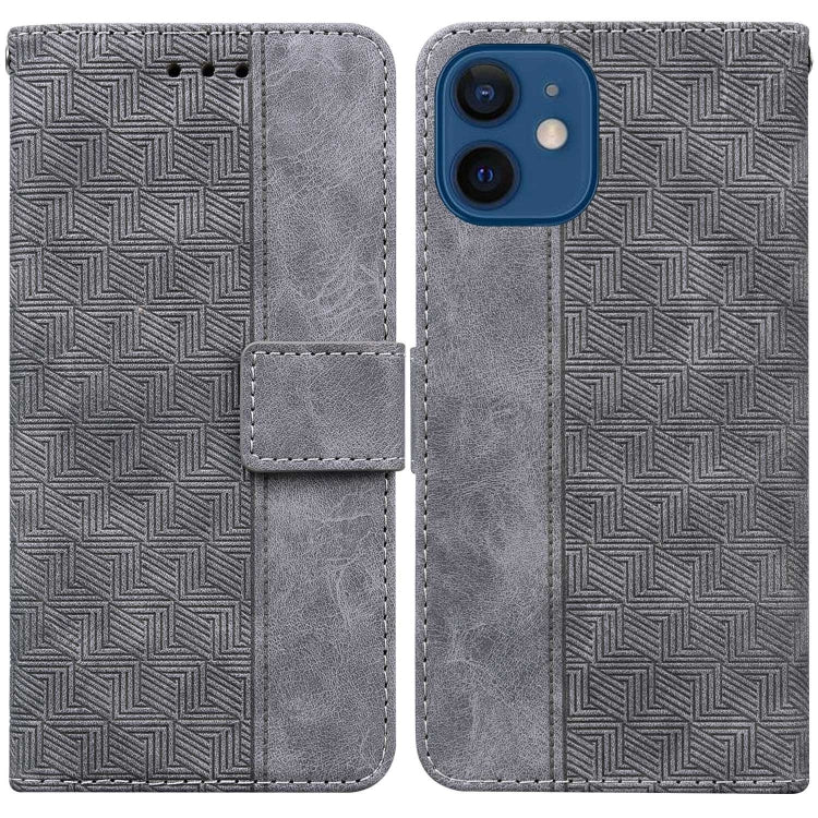 For iPhone 12 mini Geometric Embossed Leather Phone Case