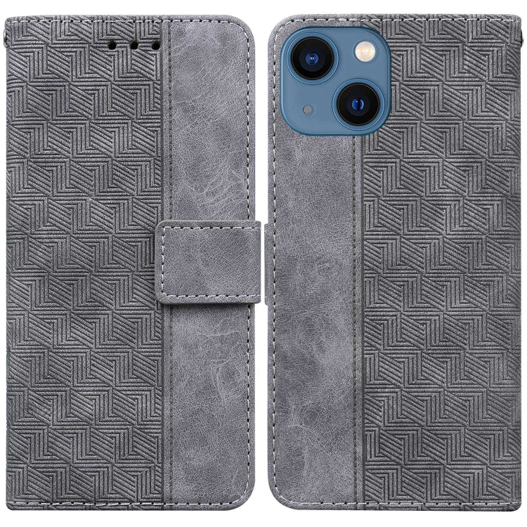 For iPhone 13 mini Geometric Embossed Leather Phone Case