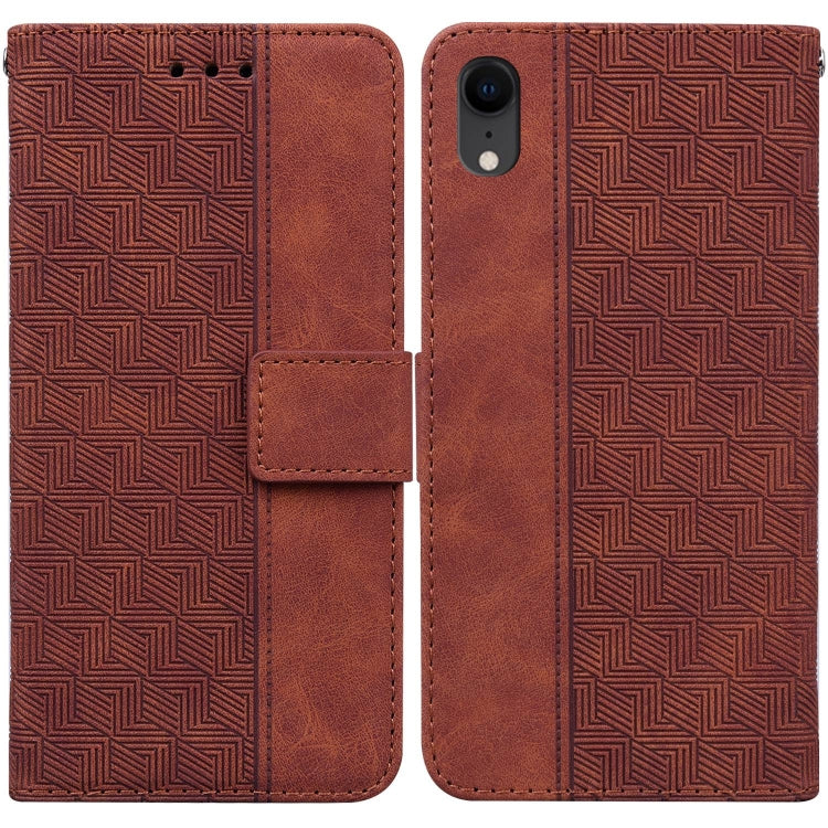 For iPhone XR Geometric Embossed Leather Phone Case