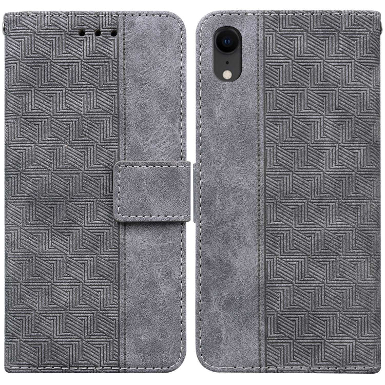 For iPhone XR Geometric Embossed Leather Phone Case