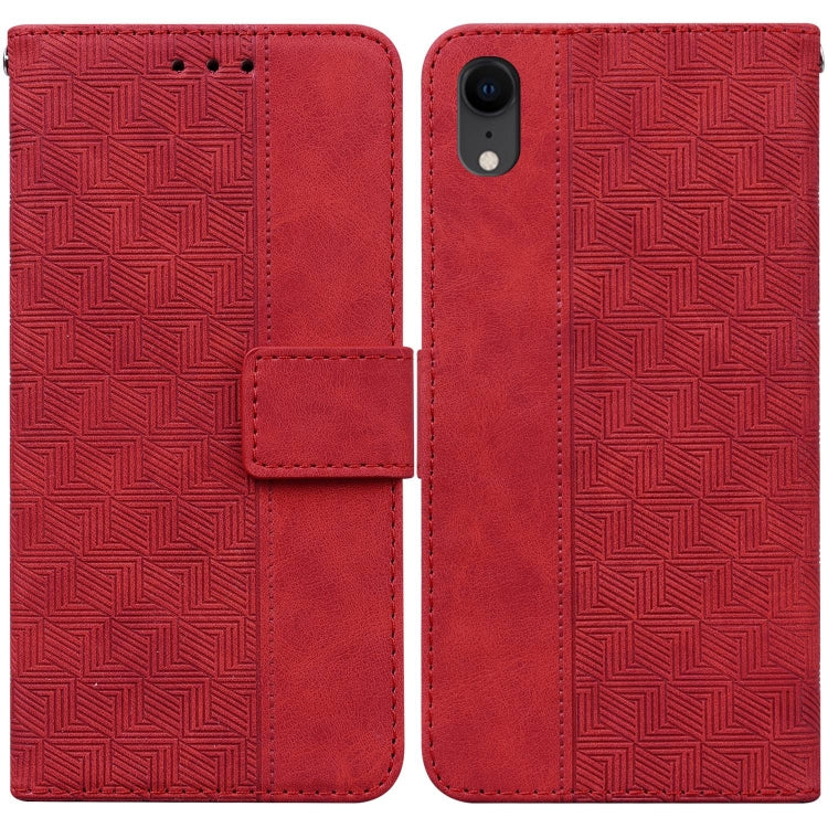 For iPhone XR Geometric Embossed Leather Phone Case