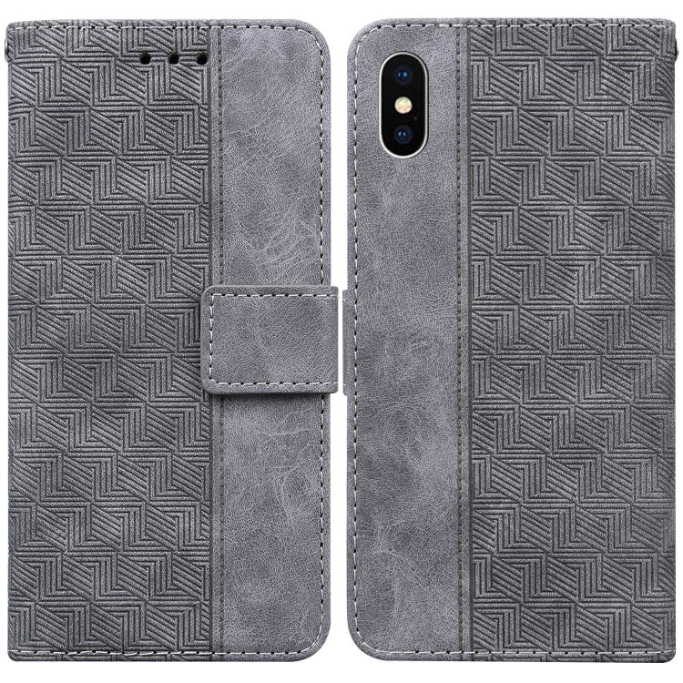 For iPhone XS Max Geometric Embossed Leather Phone Case