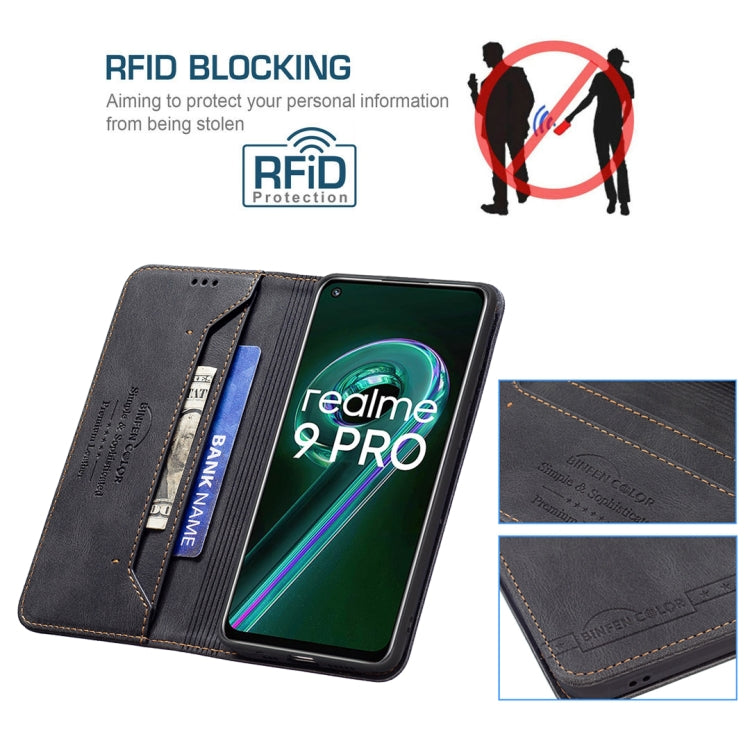 For OPPO Realme 9 Pro Magnetic RFID Blocking Anti-Theft Leather Case with Holder & Card Slots & Wallet