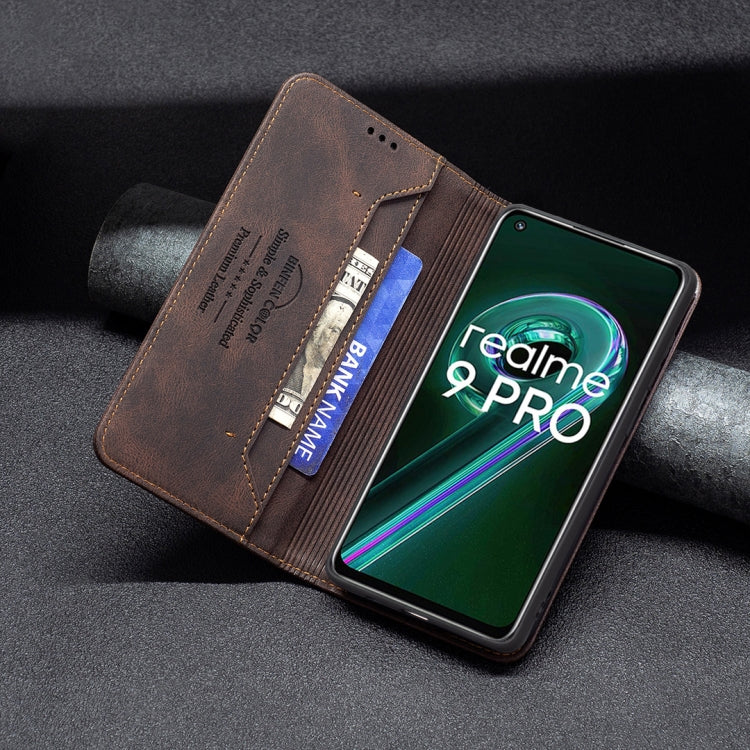 For OPPO Realme 9 Pro Magnetic RFID Blocking Anti-Theft Leather Case with Holder & Card Slots & Wallet