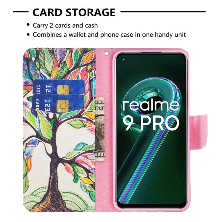 For OPPO Realme 9 Pro Colored Drawing Pattern Horizontal Flip Leather Case with Holder & Card Slots & Wallet