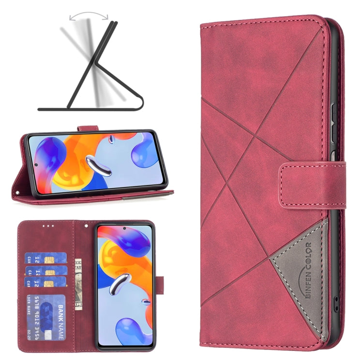 For Xiaomi Redmi Note 11 Pro International Version Rhombus Texture Magnetic Buckle Horizontal Flip Leather Phone Case