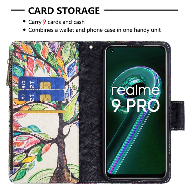 For OPPO Realme 9 Pro Colored Drawing Pattern Zipper Horizontal Flip Leather Phone Case with Holder & Card Slots & Wallet