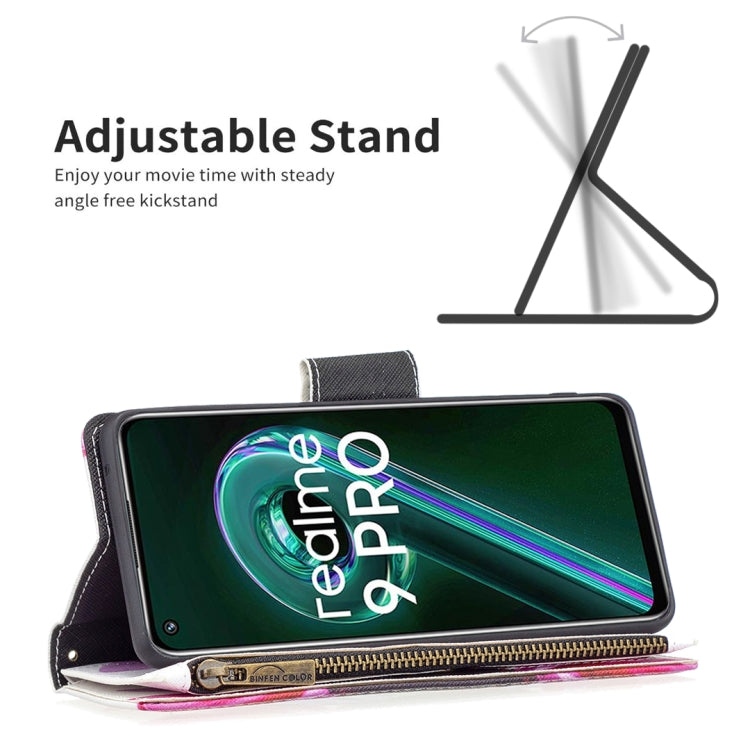 For OPPO Realme 9 Pro Colored Drawing Pattern Zipper Horizontal Flip Leather Phone Case with Holder & Card Slots & Wallet