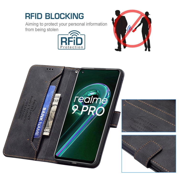 For OPPO Realme 9 Pro Magnetic Clasp RFID Blocking Anti-Theft Leather Phone Case with Holder & Card Slots & Wallet