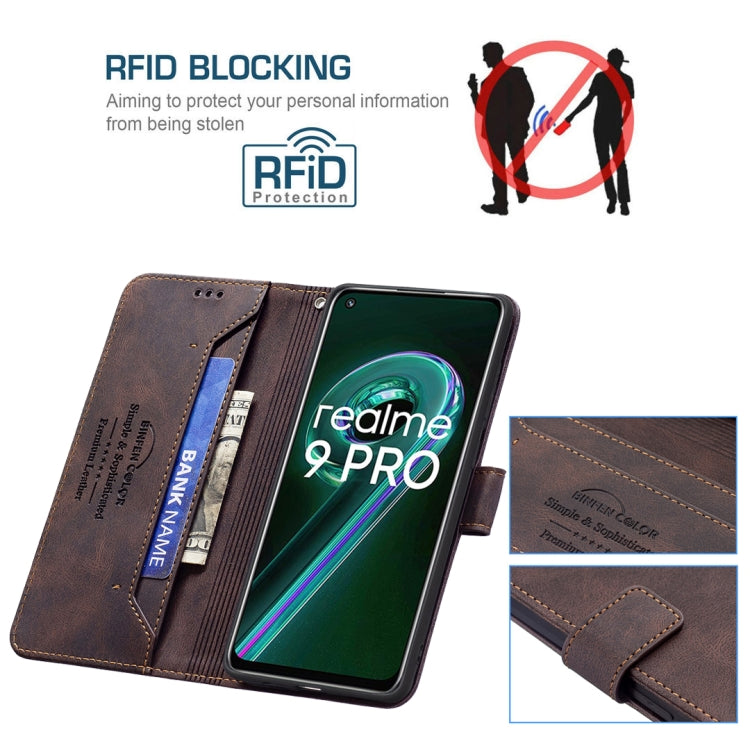 For OPPO Realme 9 Pro Magnetic Clasp RFID Blocking Anti-Theft Leather Phone Case with Holder & Card Slots & Wallet