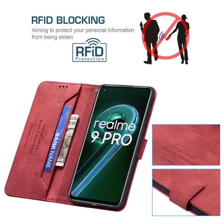 For OPPO Realme 9 Pro Magnetic Clasp RFID Blocking Anti-Theft Leather Phone Case with Holder & Card Slots & Wallet