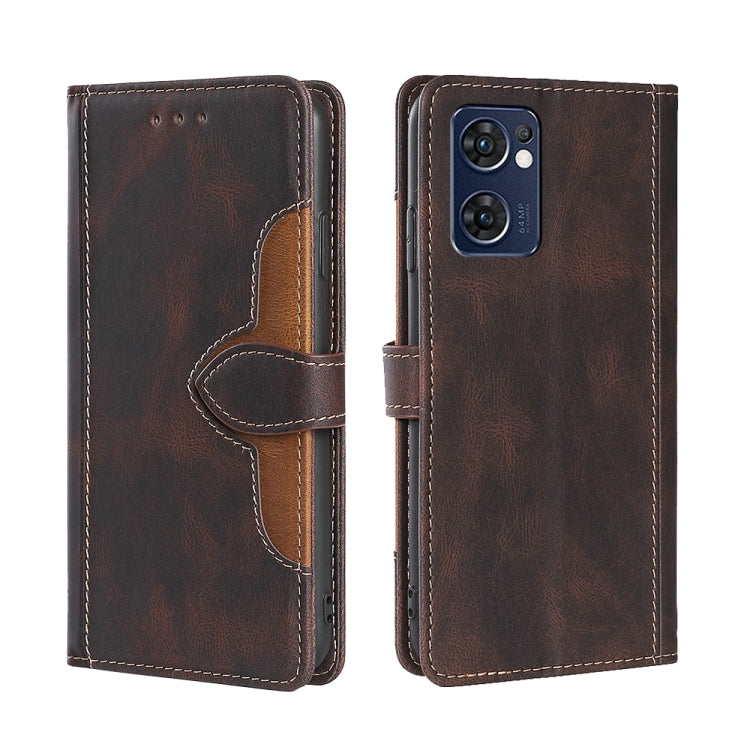 For OPPO Find X5 Lite Skin Feel Straw Hat Magnetic Buckle Leather Phone Case