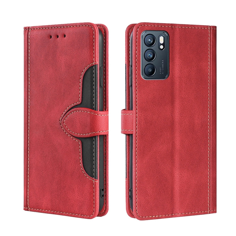 For OPPO Reno6 Skin Feel Straw Hat Magnetic Buckle Leather Phone Case