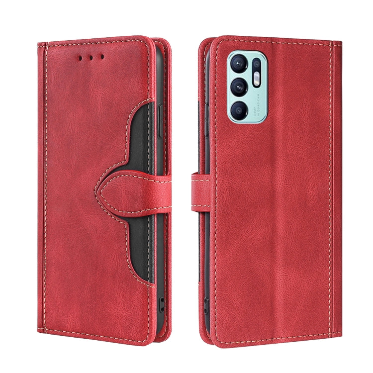 For OPPO Reno6 4G Skin Feel Straw Hat Magnetic Buckle Leather Phone Case