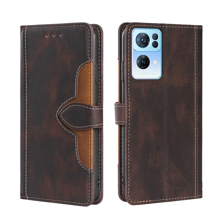 For OPPO Reno7 Pro 5G Skin Feel Straw Hat Magnetic Buckle Leather Phone Case