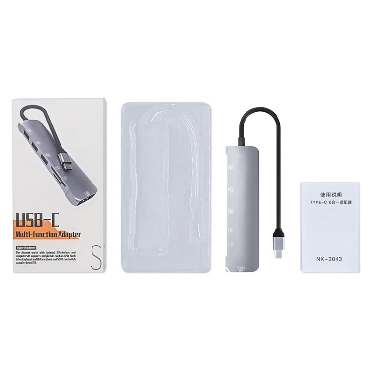 NK-3043 6 in 1 USB-C / Type-C to TF / SD Card Slot + 4 USB Female Adapter(Space Grey)
