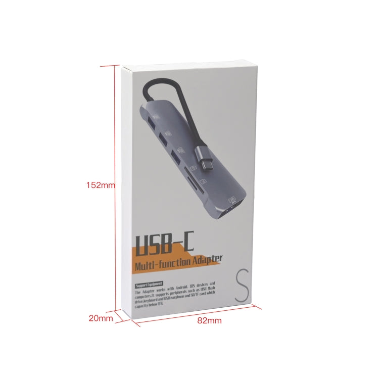 NK-3043 6 in 1 USB-C / Type-C to TF / SD Card Slot + 4 USB Female Adapter(Space Grey)