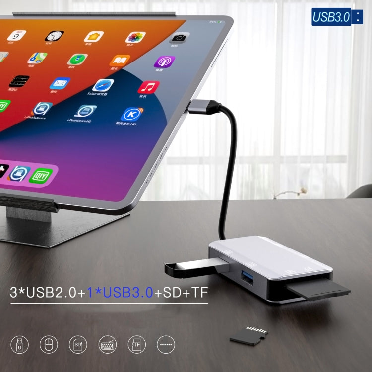 NK-3049H 6 in 1 USB-C / Type-C to TF / SD Card Slot + USB 3.0 + 3 USB 2.0 Female Adapter(Space Grey)