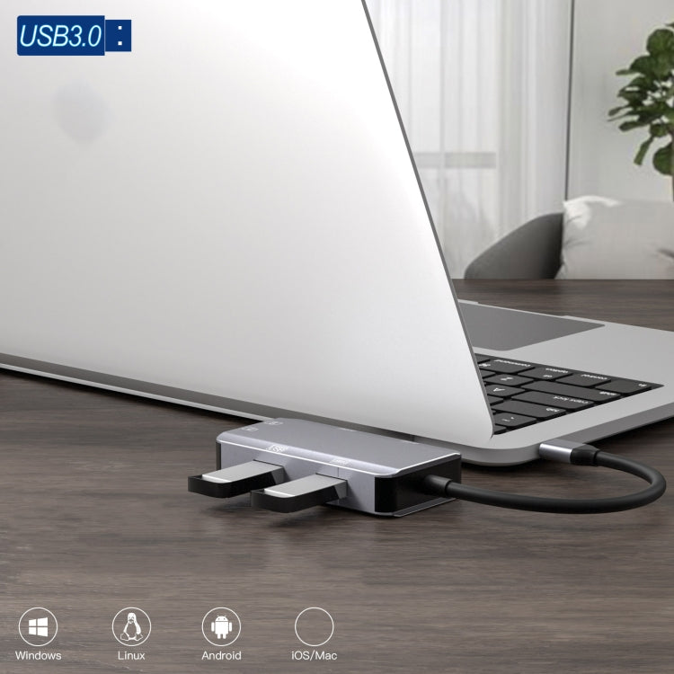 NK-3049H 6 in 1 USB-C / Type-C to TF / SD Card Slot + USB 3.0 + 3 USB 2.0 Female Adapter(Space Grey)