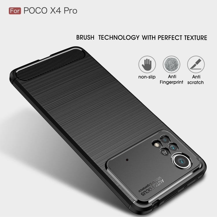 For Xiaomi Poco X4 Pro 5G Fine Hole Version Brushed Texture Carbon Fiber Shockproof TPU Phone Case