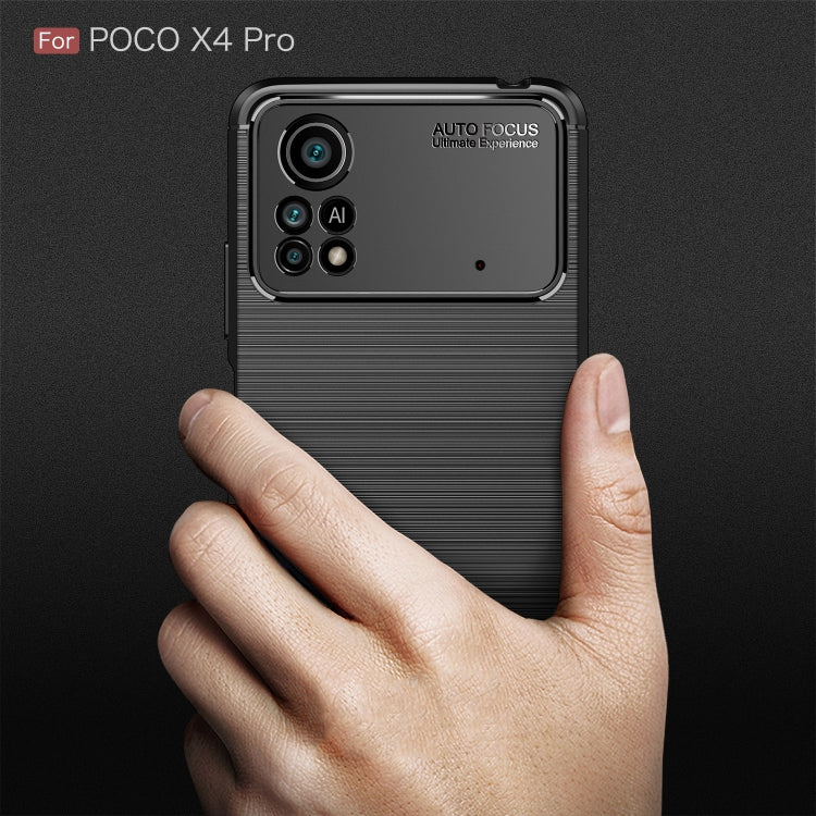 For Xiaomi Poco X4 Pro 5G Fine Hole Version Brushed Texture Carbon Fiber Shockproof TPU Phone Case