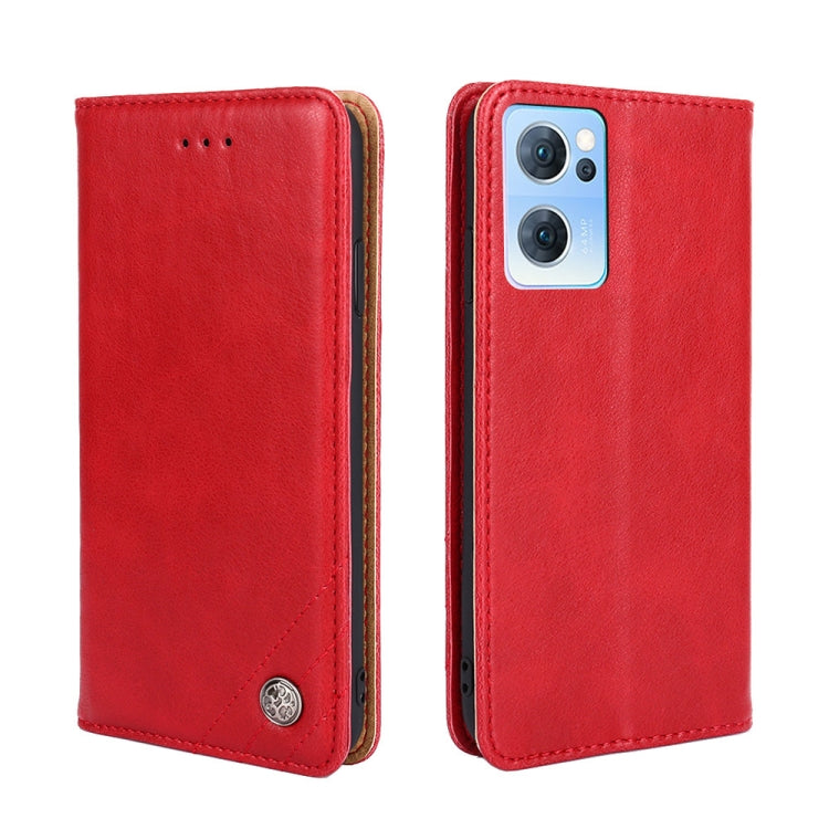 For OPPO Reno7 5G Non-Magnetic Retro Texture Horizontal Flip Leather Phone Case