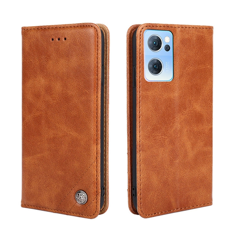 For OPPO Reno7 5G Non-Magnetic Retro Texture Horizontal Flip Leather Phone Case