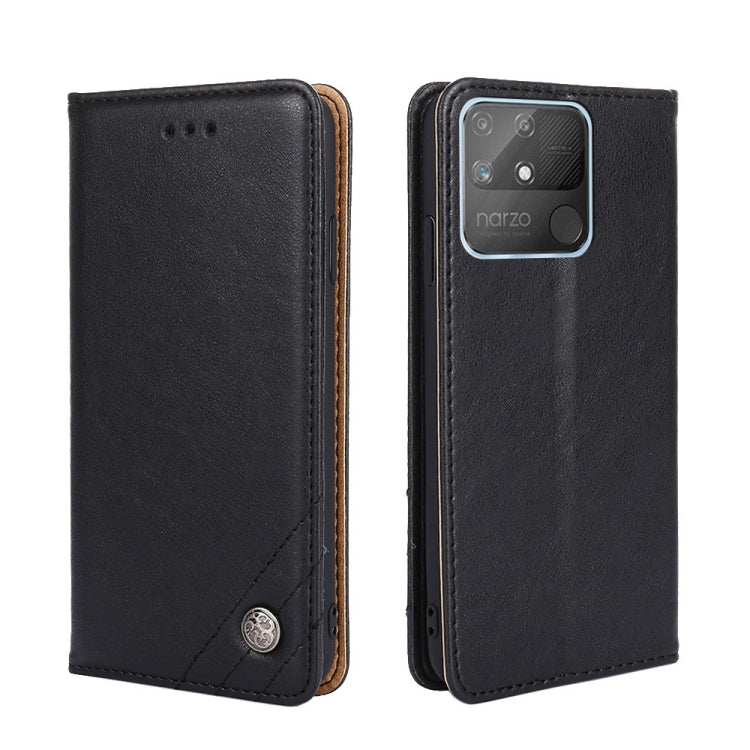 For OPPO Realme Narzo 50A Non-Magnetic Retro Texture Horizontal Flip Leather Phone Case
