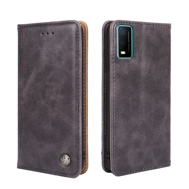 For vivo Y3s (2021) Non-Magnetic Retro Texture Leather Phone Case