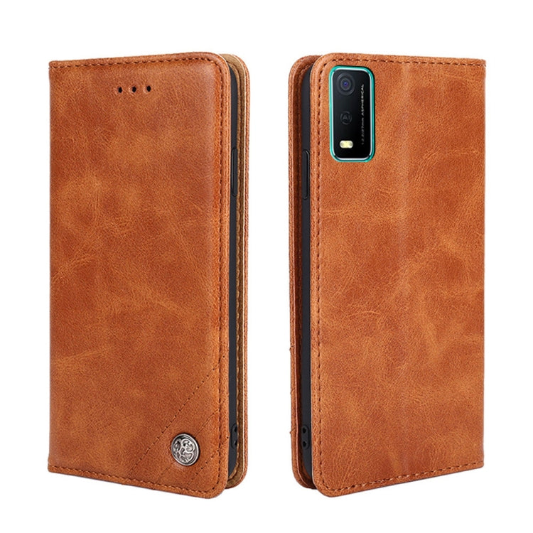 For vivo Y3s (2021) Non-Magnetic Retro Texture Leather Phone Case