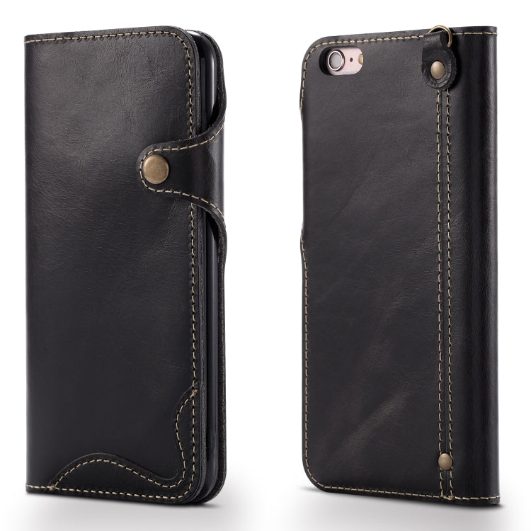 For iPhone 6 Denior Oil Wax Cowhide Magnetic Button Horizontal Flip Leather Case with Card Slots & Wallet