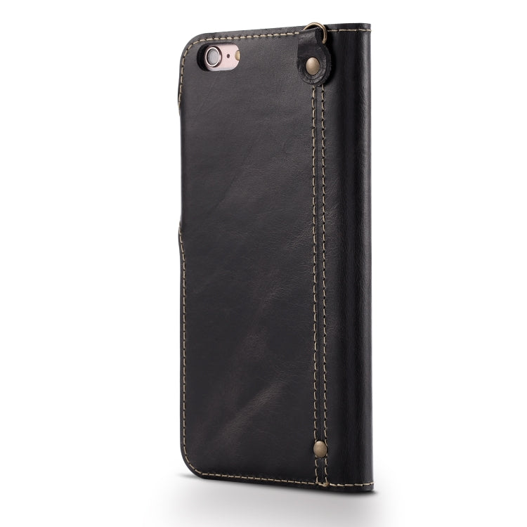 For iPhone 6 Denior Oil Wax Cowhide Magnetic Button Horizontal Flip Leather Case with Card Slots & Wallet