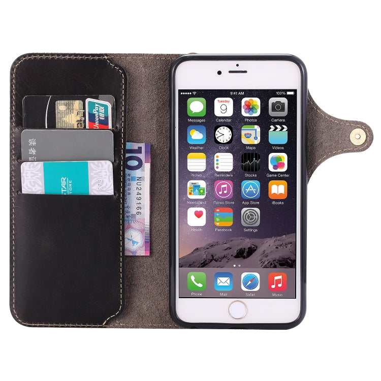 For iPhone 6 Denior Oil Wax Cowhide Magnetic Button Horizontal Flip Leather Case with Card Slots & Wallet