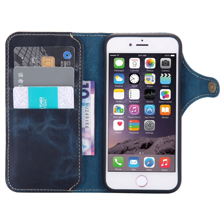 For iPhone 6 Denior Oil Wax Cowhide Magnetic Button Horizontal Flip Leather Case with Card Slots & Wallet