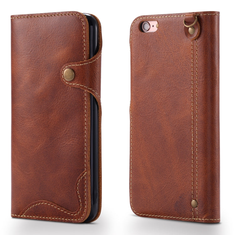 For iPhone 6 Denior Oil Wax Cowhide Magnetic Button Horizontal Flip Leather Case with Card Slots & Wallet