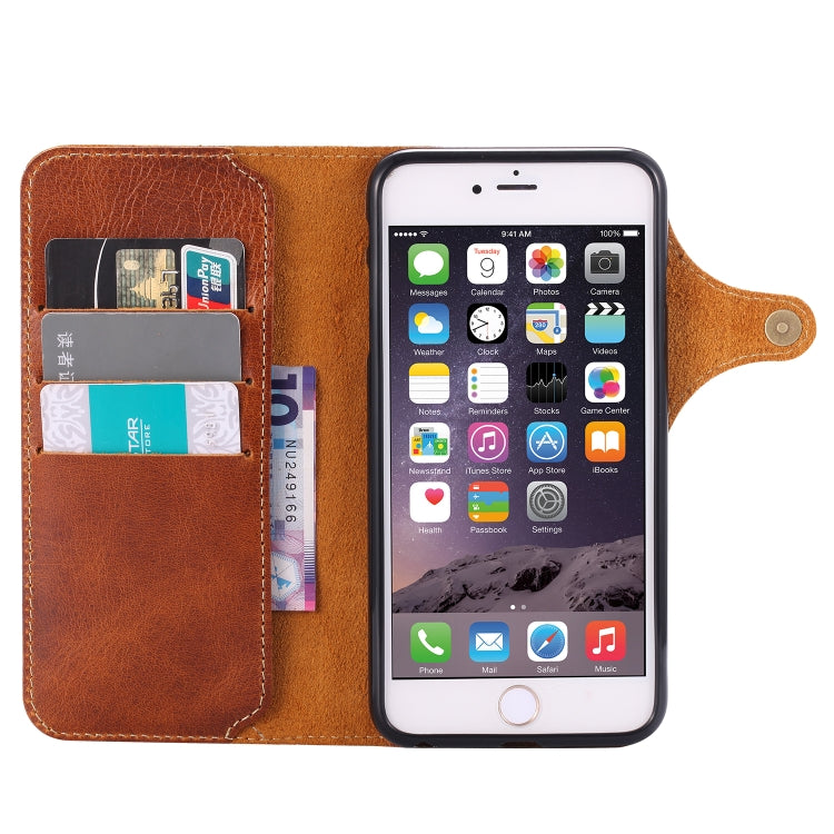 For iPhone 6 Denior Oil Wax Cowhide Magnetic Button Horizontal Flip Leather Case with Card Slots & Wallet