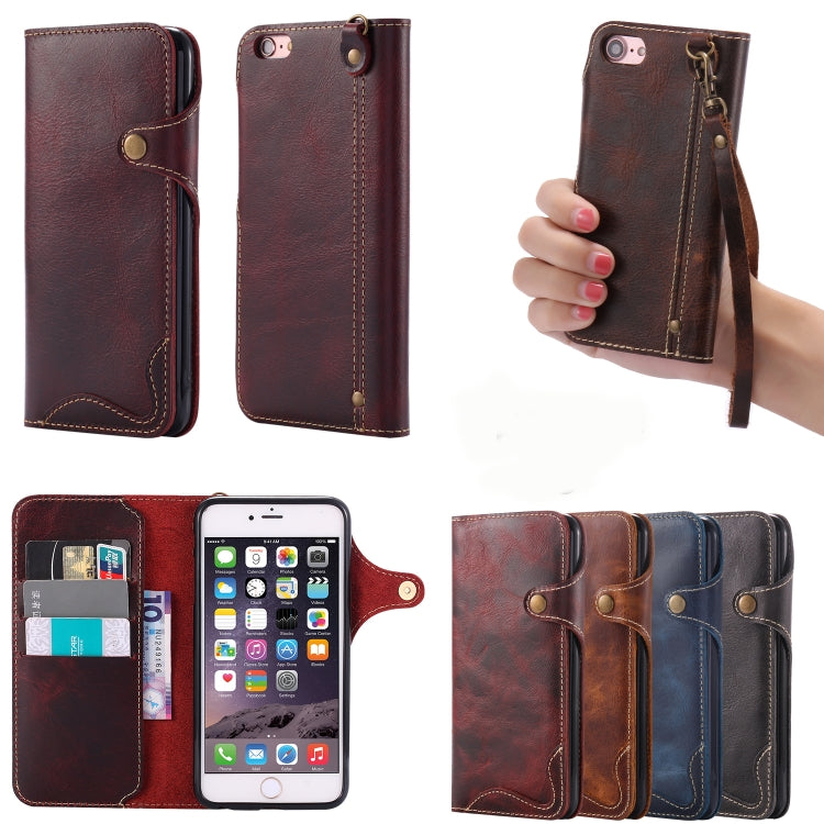 For iPhone 6 Denior Oil Wax Cowhide Magnetic Button Horizontal Flip Leather Case with Card Slots & Wallet