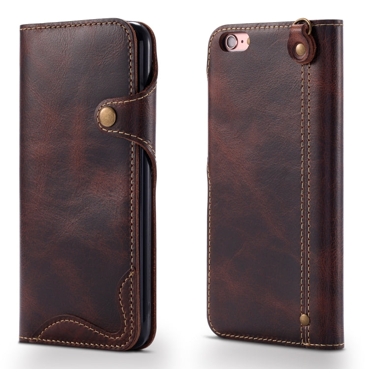 For iPhone 6 Denior Oil Wax Cowhide Magnetic Button Horizontal Flip Leather Case with Card Slots & Wallet