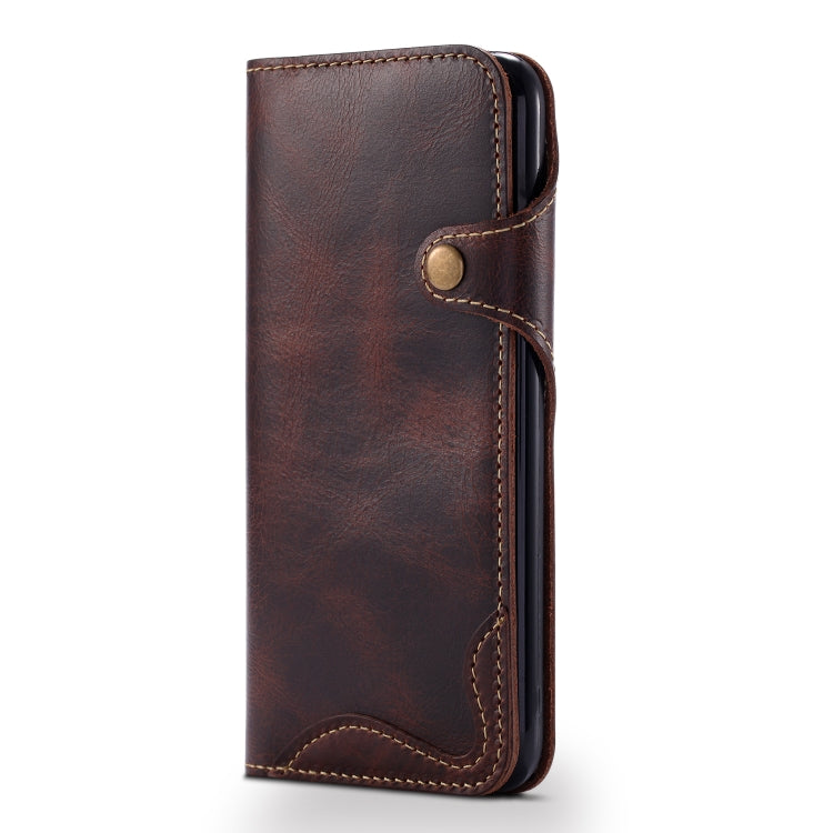 For iPhone 6 Denior Oil Wax Cowhide Magnetic Button Horizontal Flip Leather Case with Card Slots & Wallet