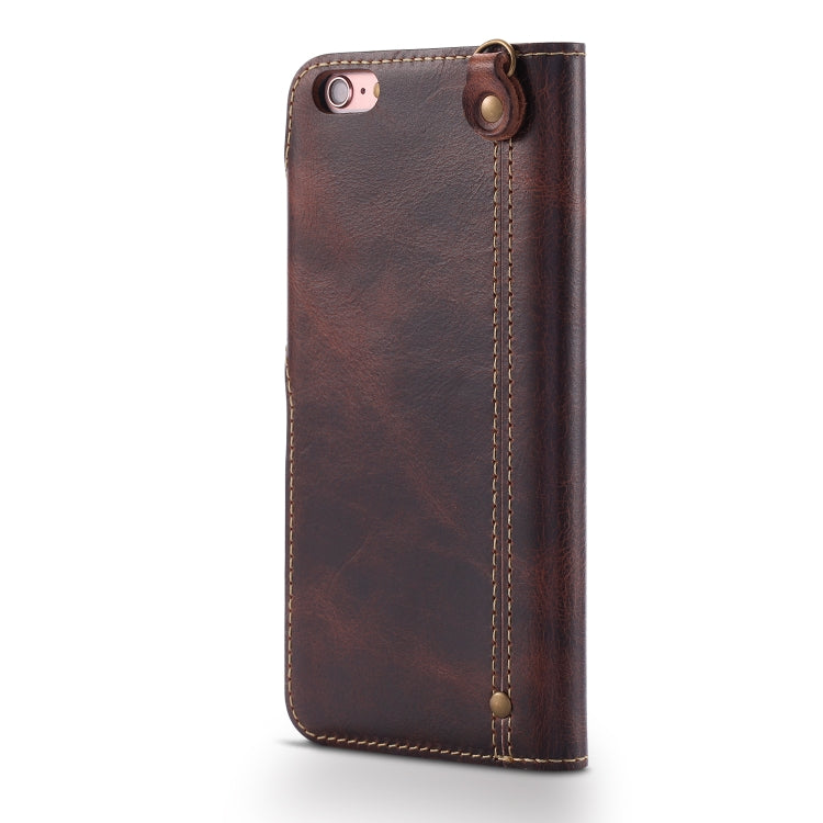 For iPhone 6 Denior Oil Wax Cowhide Magnetic Button Horizontal Flip Leather Case with Card Slots & Wallet
