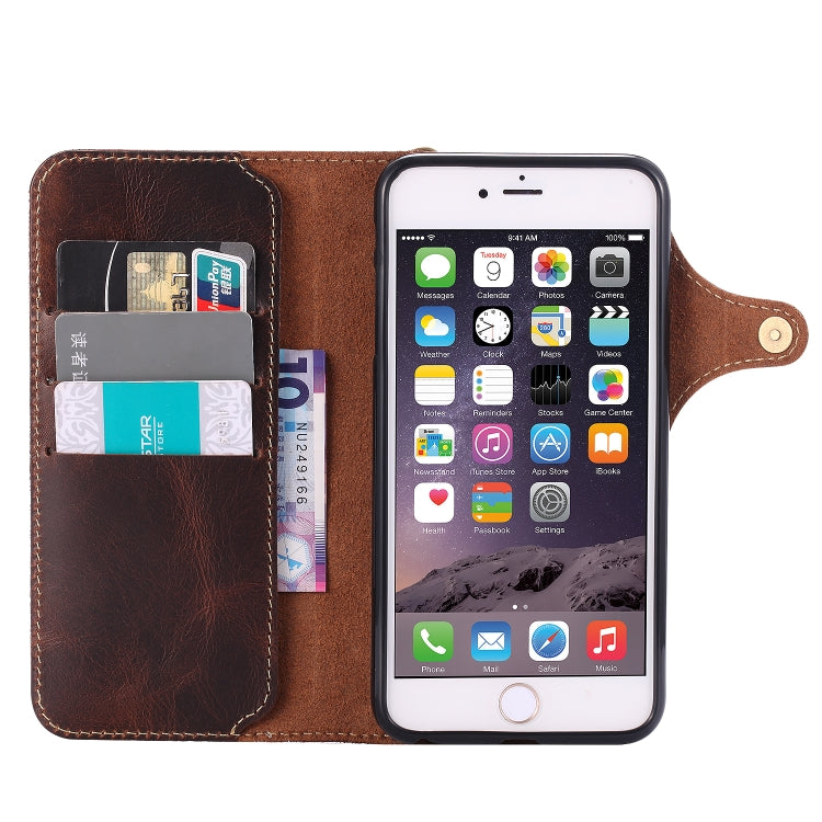 For iPhone 6 Denior Oil Wax Cowhide Magnetic Button Horizontal Flip Leather Case with Card Slots & Wallet