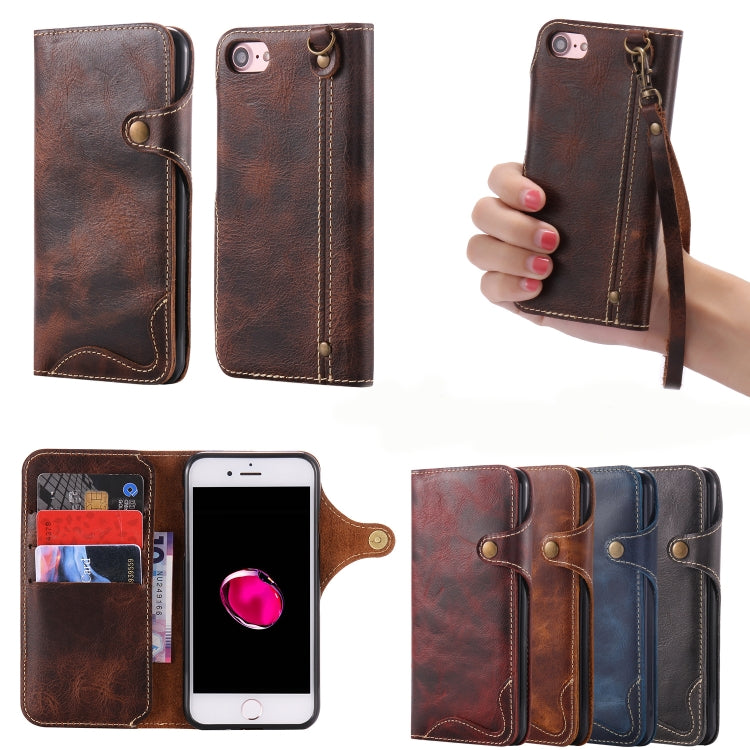 For iPhone 6 Plus / 6s Plus Denior Oil Wax Cowhide Magnetic Button Horizontal Flip Leather Case with Card Slots & Wallet